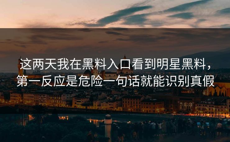 这两天我在黑料入口看到明星黑料，第一反应是危险一句话就能识别真假