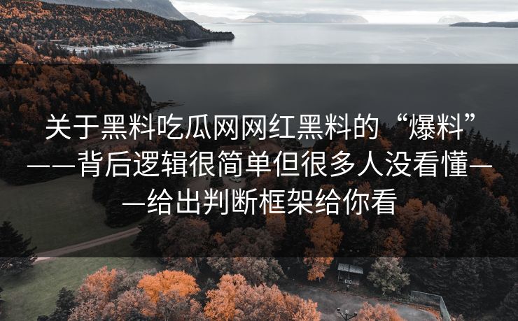 关于黑料吃瓜网网红黑料的“爆料”——背后逻辑很简单但很多人没看懂——给出判断框架给你看