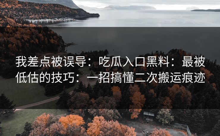 我差点被误导：吃瓜入口黑料：最被低估的技巧：一招搞懂二次搬运痕迹