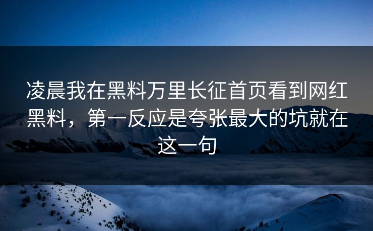 凌晨我在黑料万里长征首页看到网红黑料，第一反应是夸张最大的坑就在这一句