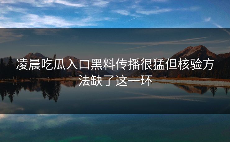 凌晨吃瓜入口黑料传播很猛但核验方法缺了这一环